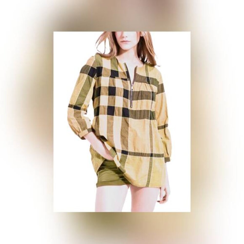 Burberry Brit Yellow Check Cotton Zip Blouse